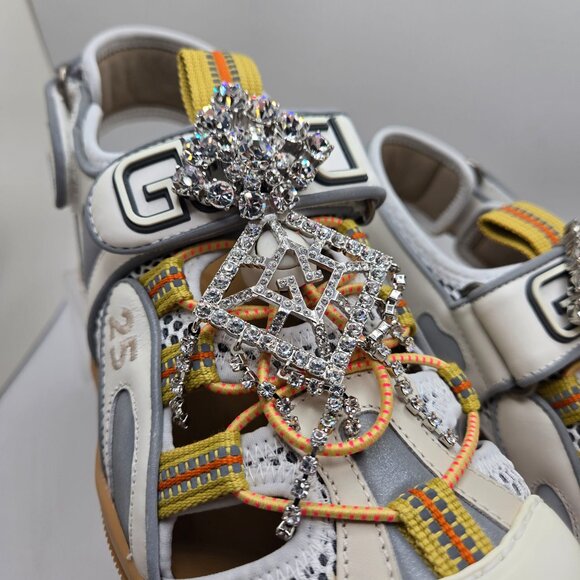 Gucci Tinsel Sport Sandals Mesh Fabric GG Crystal Chain White/Silver W 35.5 NIB - Picture 6 of 10